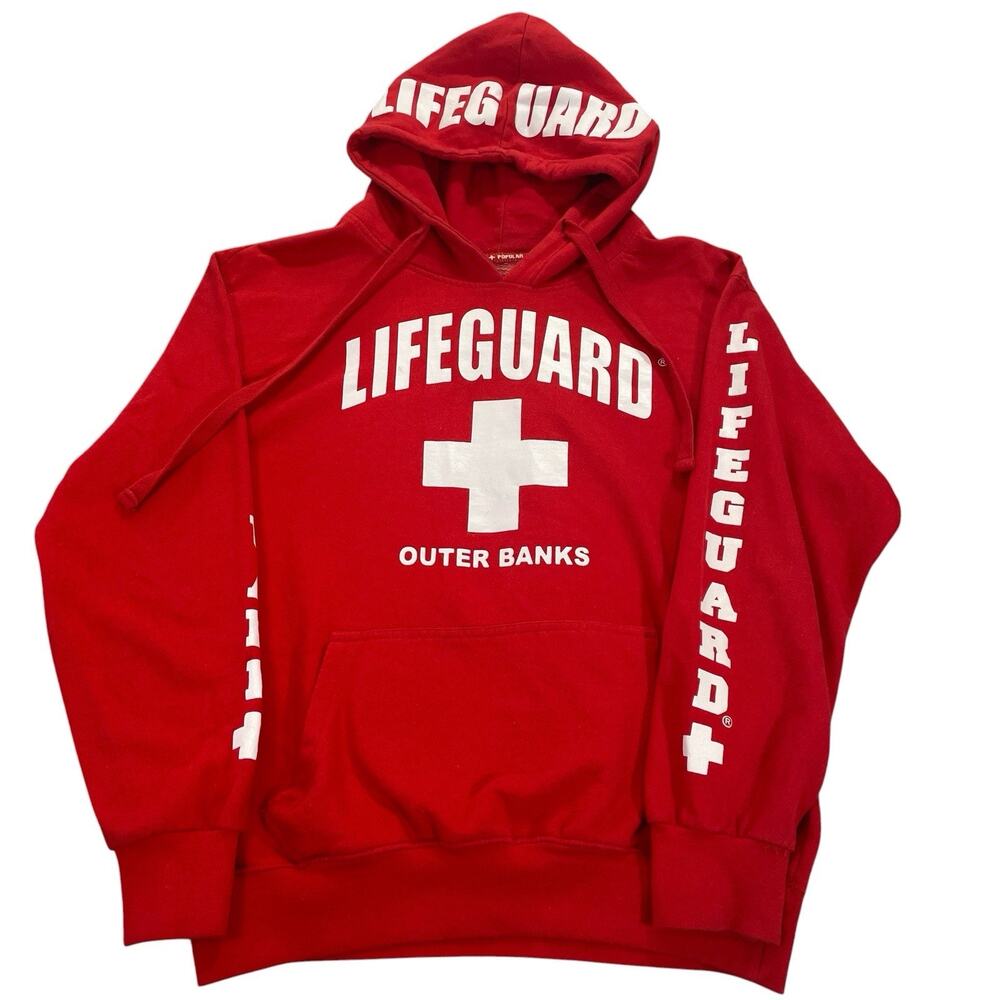 Outer Banks Lifeguard Hoodie Men's Small Red and White Officially Licensed